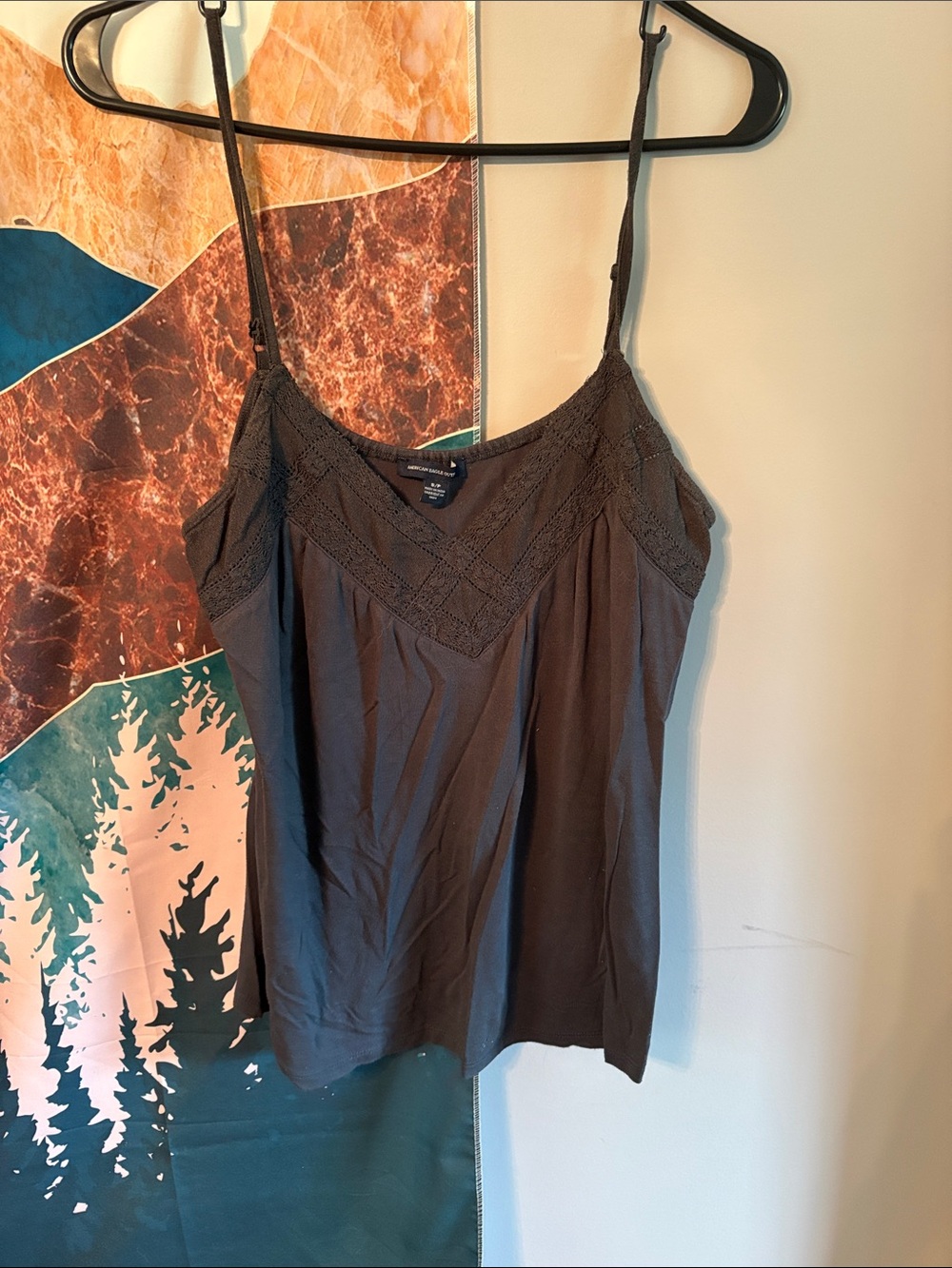 American Eagle Outfitters Black Lace-Trim Spaghetti Strap Cami